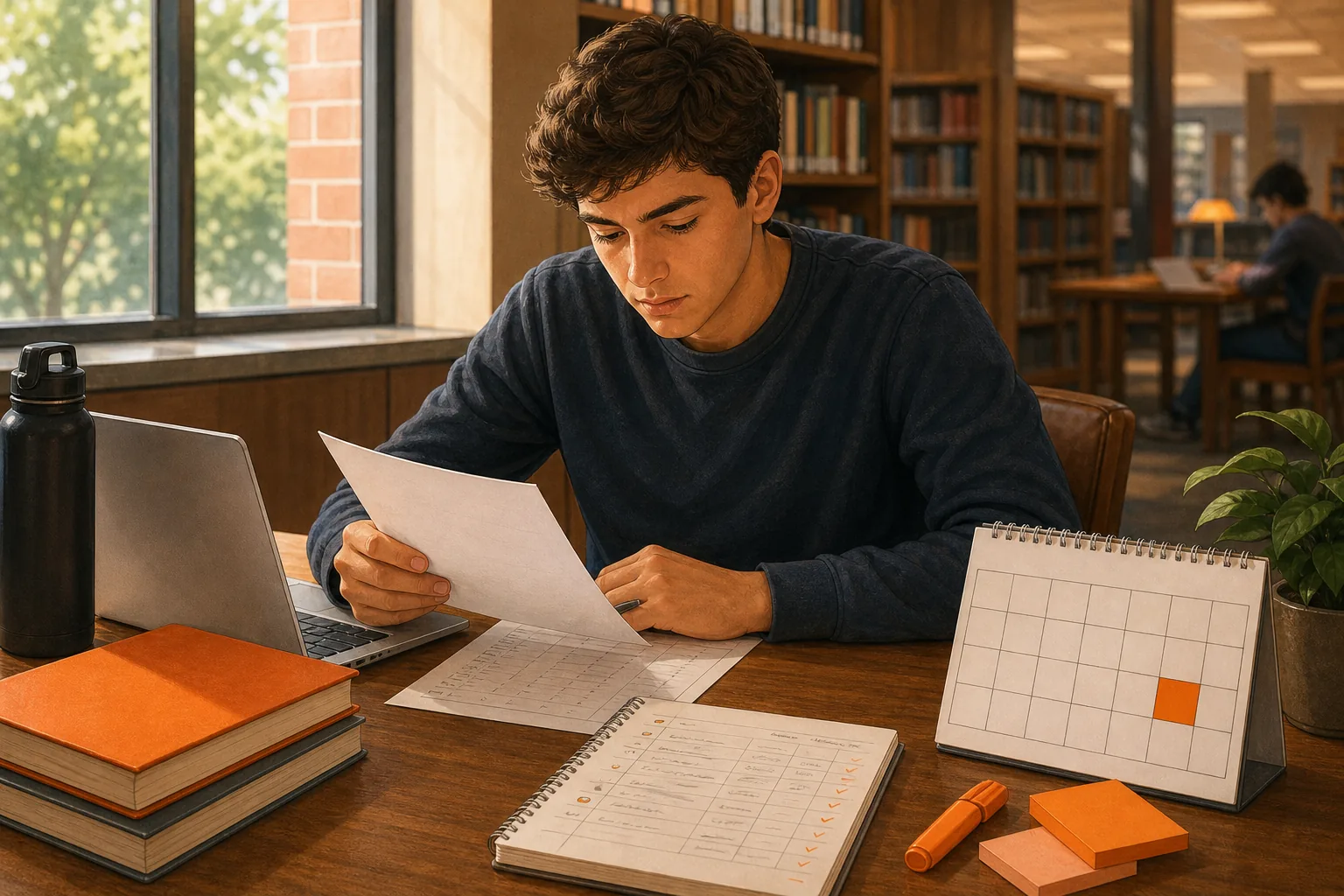 MCAT diagnostic exam and test date planning at a U.S. university library.