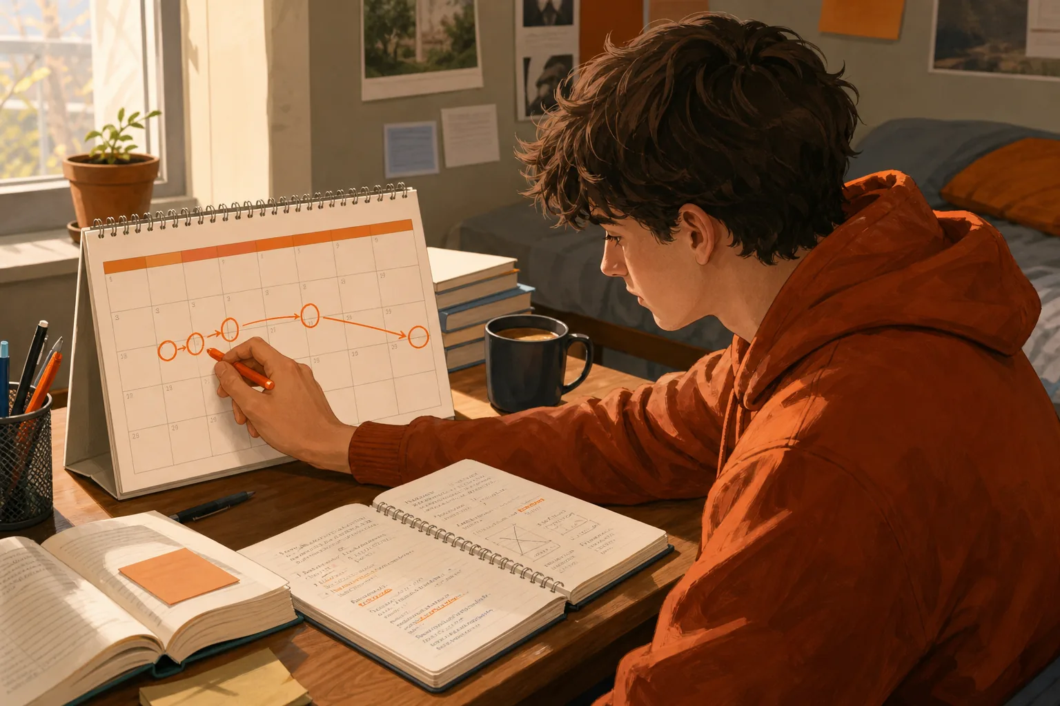 Student planning spaced repetition review dates around a US college exam.