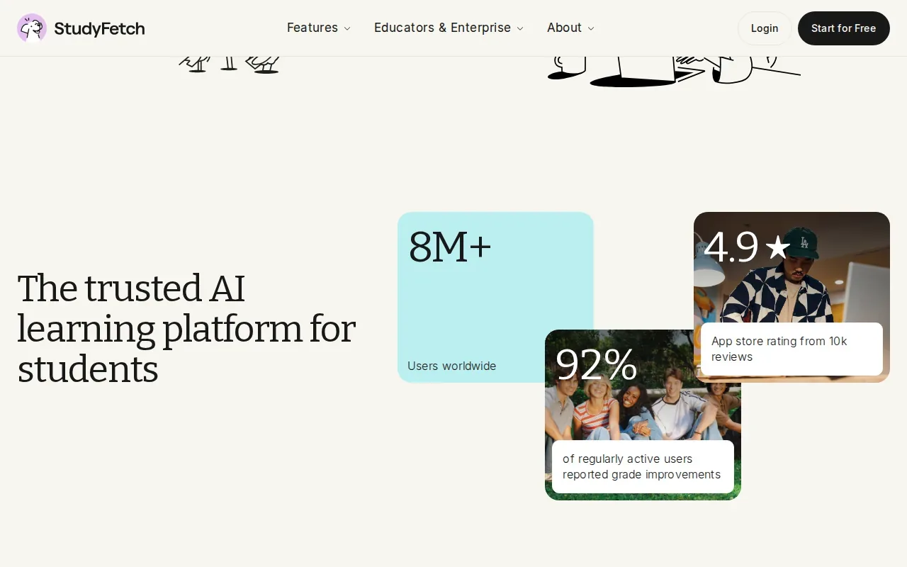 Screenshot of the StudyFetch website