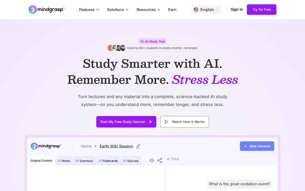 Screenshot of the Mindgrasp website