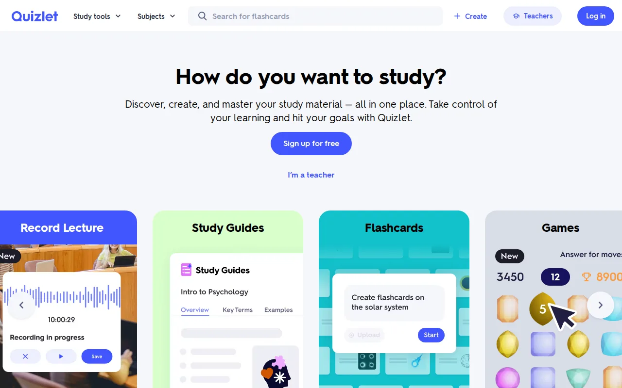 Screenshot of the Quizlet website