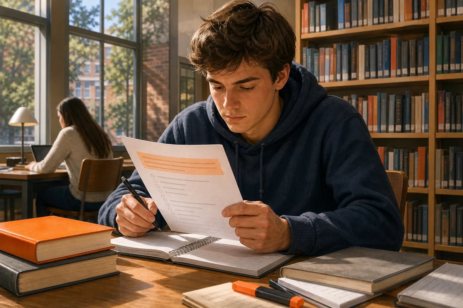 Student carefully reading a multiple-choice exam question before reviewing the answer options.