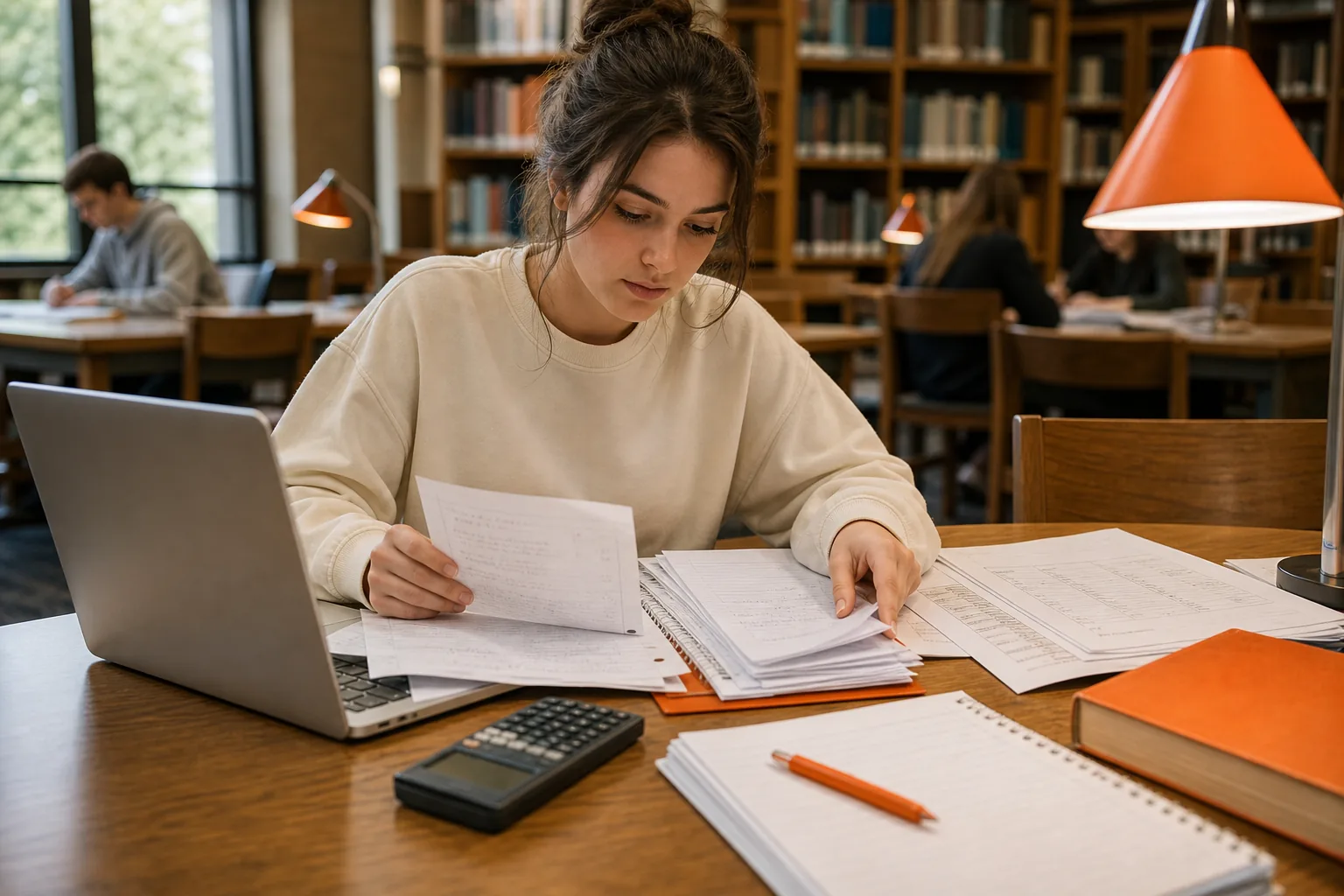 Accounting practice questions organized by topic in a US college library.