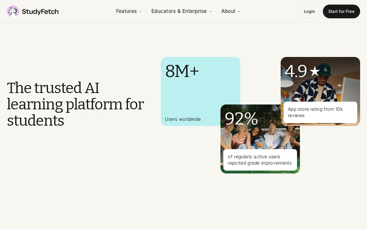 Screenshot of the StudyFetch website