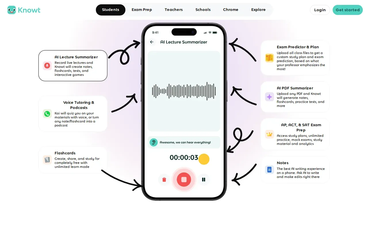 Screenshot of the Knowt website