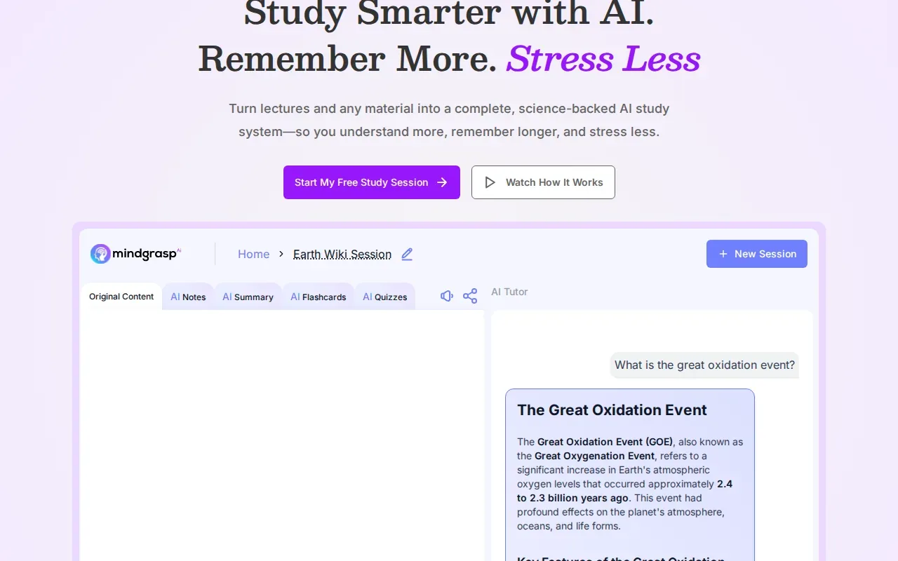 Screenshot of the Mindgrasp website