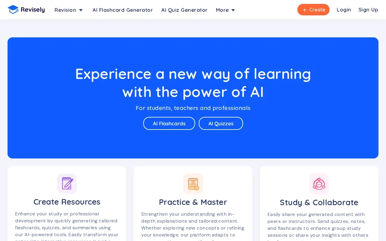 Screenshot of the Revisely website