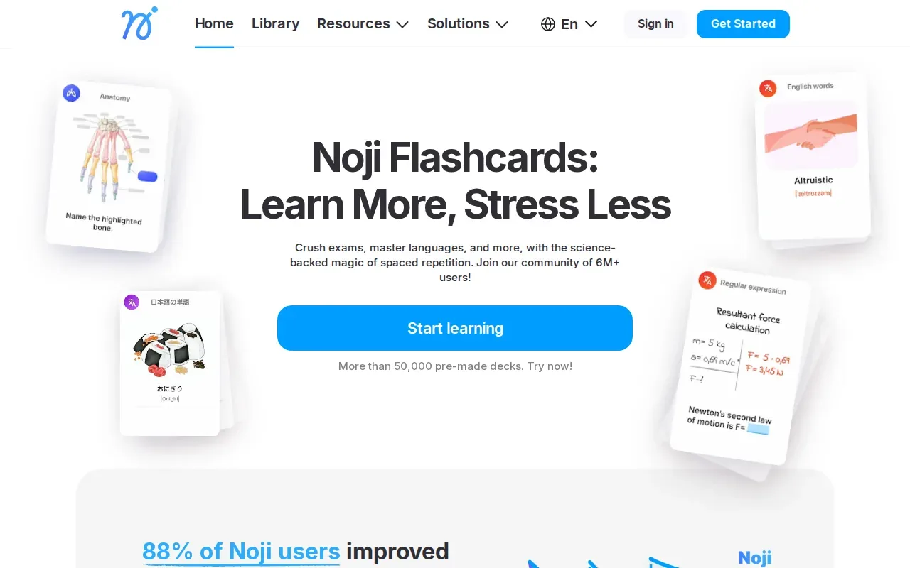 Screenshot of the Noji website