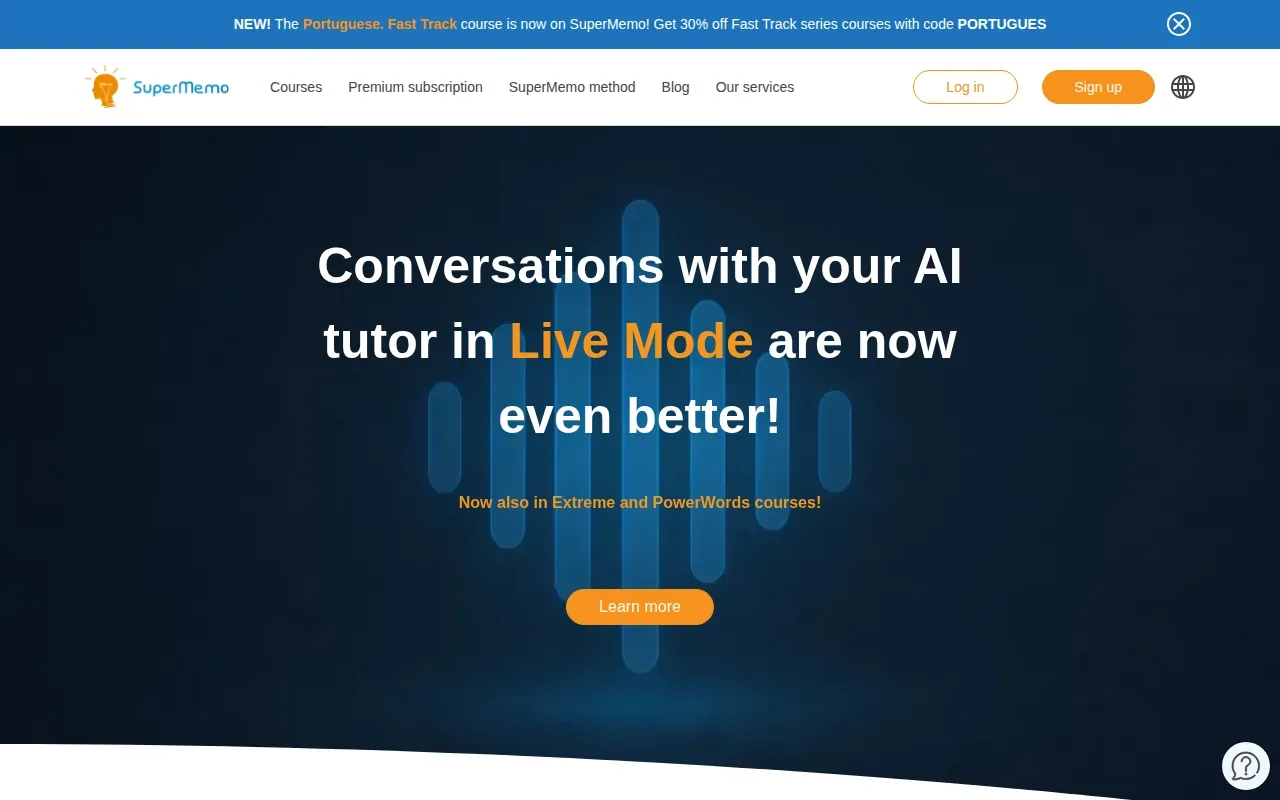 Screenshot of the SuperMemo website