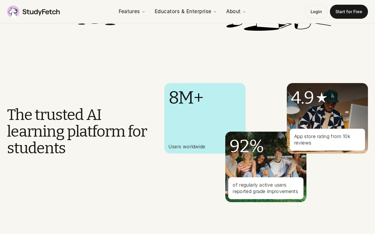 Screenshot of the StudyFetch website