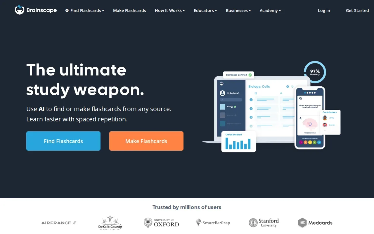Screenshot of the Brainscape website