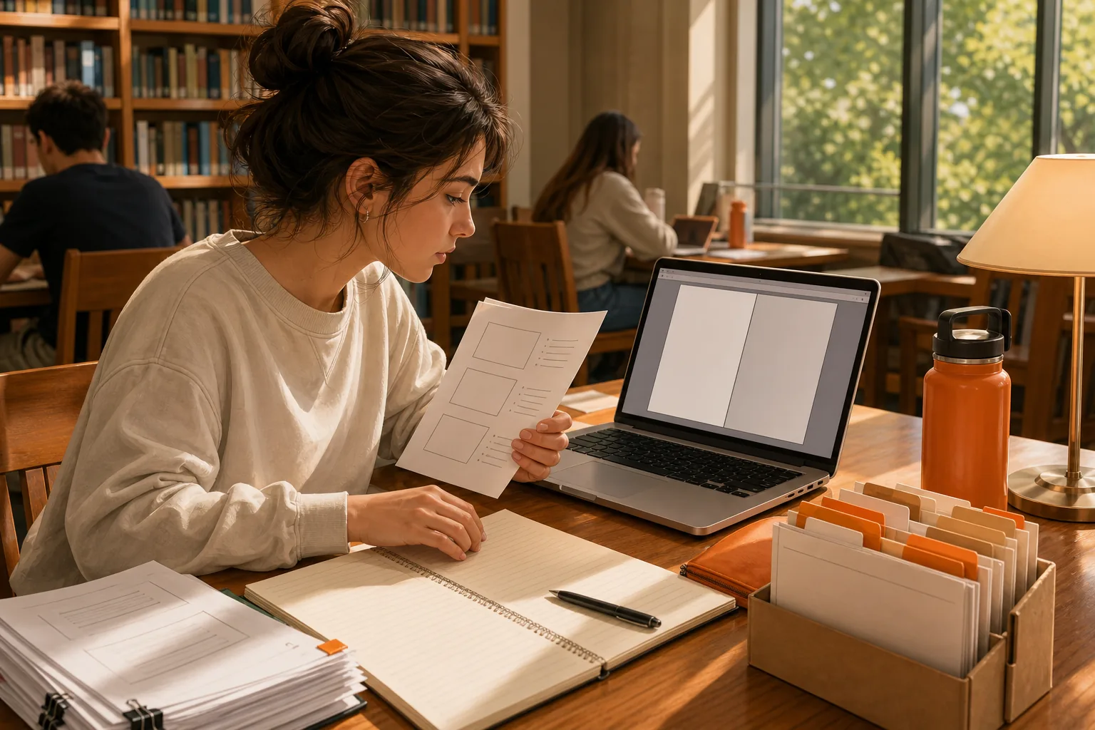 Student organizing lecture slides and course PDFs for an open-book exam.