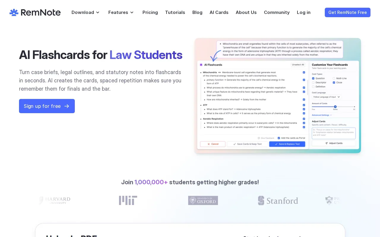 Screenshot of the RemNote website