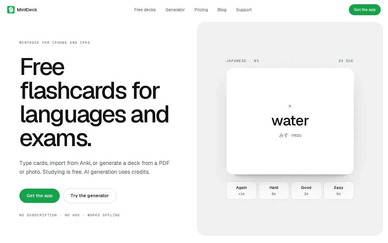 Screenshot of the MintDeck website