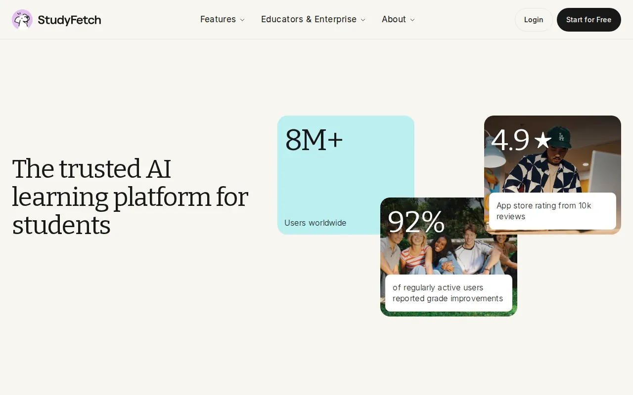 Screenshot of the StudyFetch website