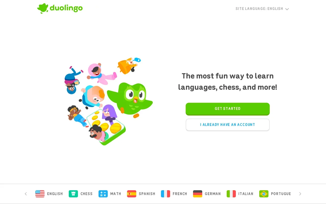 Screenshot of the Duolingo website
