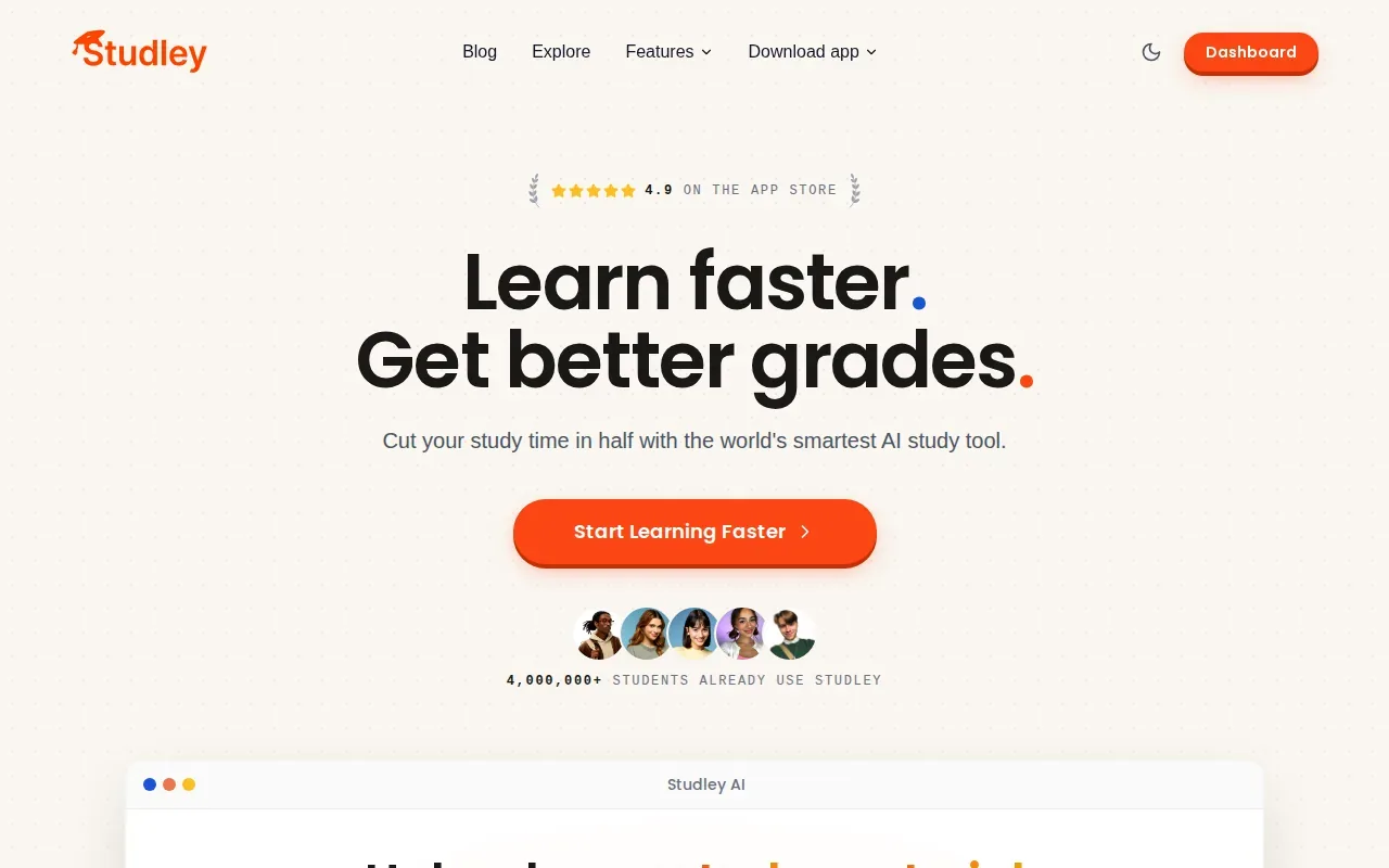 Screenshot of the Studley AI website