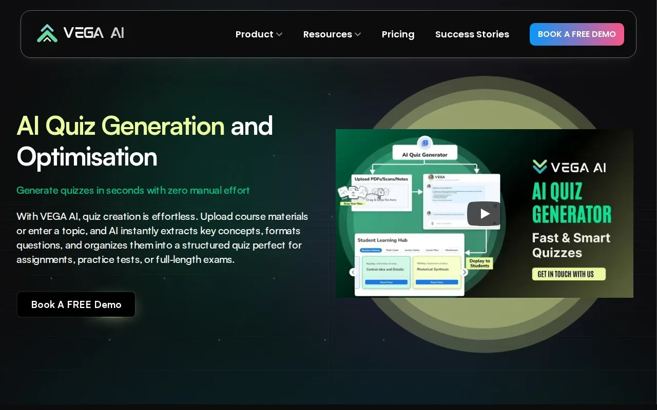 Screenshot of the AI Quiz Generator by VEGA AI website
