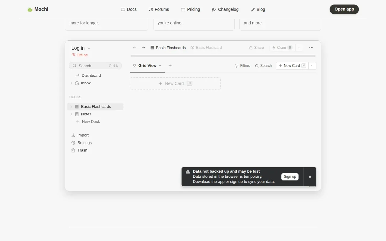 Screenshot of the Mochi website