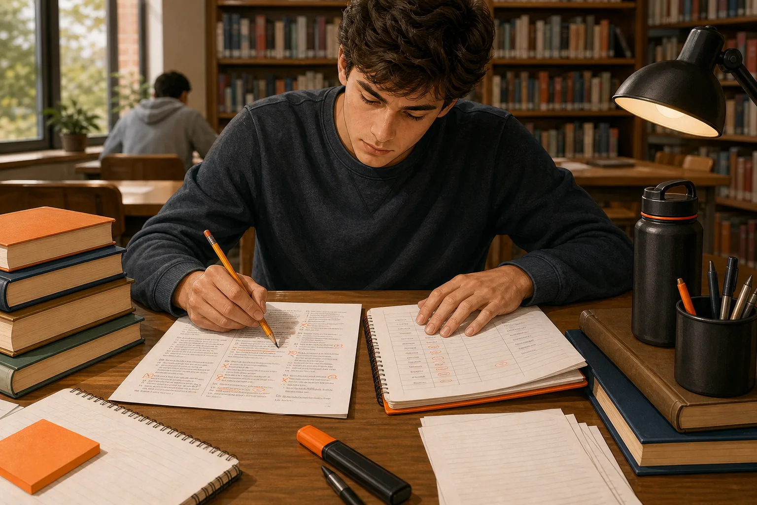 LSAT student reviewing practice-test mistakes and tracking weak skills.