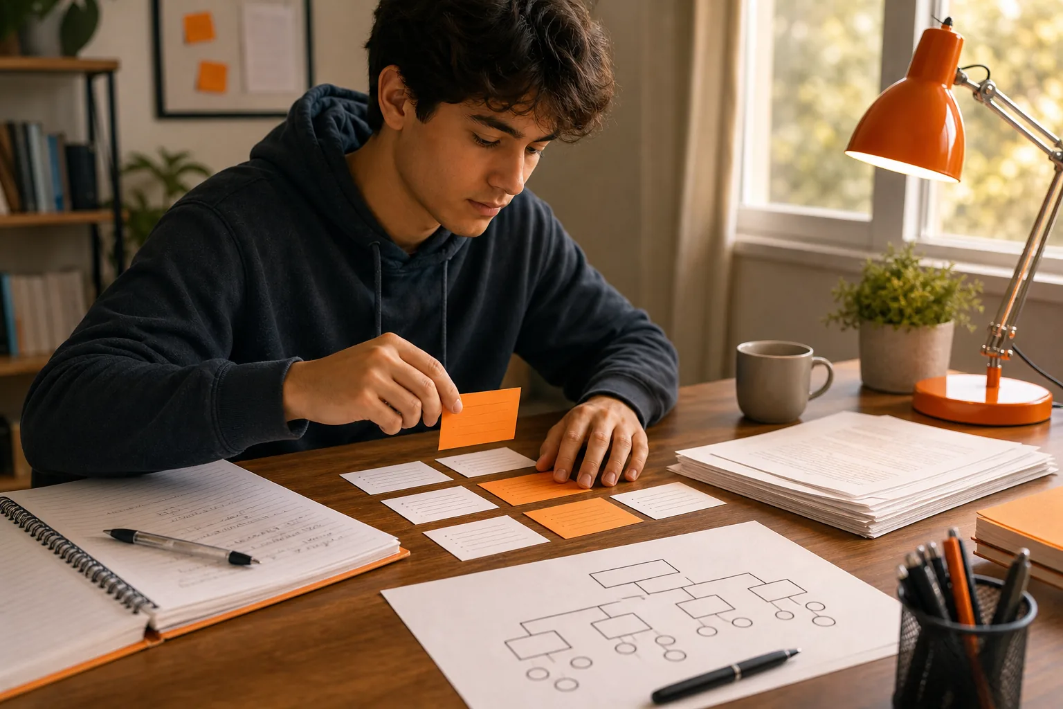 Student planning a practice test from course topics and lecture notes.