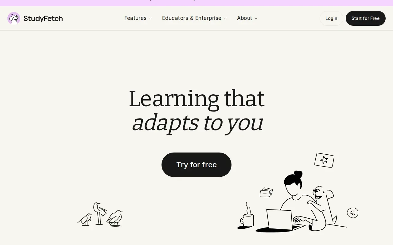 Screenshot of the StudyFetch website