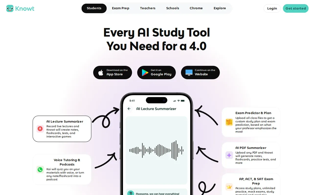 Screenshot of the Knowt website